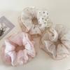 Lindo Scrunchie de Chifón con Corazón y Lunares de Malla y Encaje para Mujer, Alta Estética, Fresco Coletero para Moño, Accesorio para el Cabello