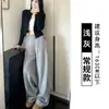 Calça esportiva larga com cordão estilo americano para mulheres, novo modelo de outono de 2026, cintura alta, solta, modeladora, perna reta, casual