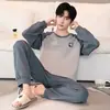 Pijama de Gola Alta para Homem Primavera e Outono 2025 Novo Algodão Tamanho Grande Solto Manga Longa Juventude Conjunto de Roupa de Casa de Inverno
