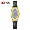 Reloj para Mujer Ofns Retro Ovalado Madreperla Nicho Correa de Cuero Reloj de Cuarzo Alto Valor Lujo Ligero Resistente al Agua Reloj para Mujer