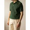 Camisa Polo Tejido de Punto Camiseta de Manga Corta para Hombre Cuello Campana Estilo Retro Old Money Seda Helada Verano Venta al por Mayor de Fábrica Transfronteriza No Necesita Planchado