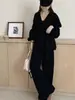 Nuevo Conjunto de Punto de Moda Otoño/Invierno 2026 Estilo Casual Retro Americano para Mujer: Conjunto de Dos Piezas: Chaqueta Cardigan y Pantalones de Pierna Ancha
