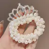 Tiara de Coroa Princesa Infantil Fita de Cabelo de Pérola Elástico para Cabelo Corda de Cabelo para Meninas Alta Elasticidade Corda de Cabelo Acessório de Coque para Cabelo