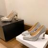 Zapatos de tacón alto con plataforma, estilo europeo y americano, nuevos, sexys, para discoteca, impermeables, plateados con lentejuelas, para mujer, con tacón grueso y punta fina, 2026