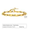 Acero Inoxidable Marco Cruzado Plano Cadena Oro 18K Conjunto de Pulsera y Collar Joyería Agua Arroyo Primavera BR-1763