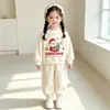 Conjunto de Santa Claus para niña de primavera y otoño: una sudadera elegante de manga larga con cuello redondo de encaje y leggings a juego, un conjunto de dos piezas