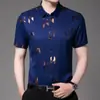 Camisa de manga corta de seda helada de verano para hombre joven y de mediana edad, camisa de vestir casual de negocios, camisa ajustada, pelo de hombre