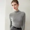 Novo suéter de cashmere 100% puro sem costura para outono e inverno para mulheres, gola alta discreta, canelado, corte justo, suéter de base emagrecedor