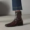 Nuevas botas cortas versátiles para mujer en 2026, con tacón grueso, puntera cuadrada de moda, adecuadas para primavera y otoño, con cremallera elástica trasera y efecto adelgazante