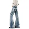 Jeans de Hip Hop de Calle Americanos No Ajustados Micro-Acampanados Diseño de Hebilla de Graffiti de Primavera Pantalones Anchos Sueltos Favorecedores