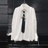Camisa Nueva Estilo Primavera 2026 con Forma de Capullo para Mujer, Camisa de Corte Holgado Estilo Francés de Diseño de Nicho con Decoración de Corbata
