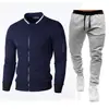 Novo Suéter com Gola Zíper Jaqueta Suéter Masculina Xadrez Cor Sólida Conjunto Cardigan