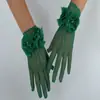 Guantes de boda nupcial transfronterizos, encaje ceremonial hueco elástico de red de pesca, vestido floral hecho a mano con perlas y pedrería, cheongsam