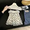 Camisola de Encaje Patchwork de Lunares Estilo Dulce Femenino para Mujer, Moda de Verano, Top Holgado y Juvenil, Elegante