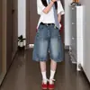 Jeans Rectos de Cinco Bolsillos para Mujer, Tallas Grandes, Verano Retro de Cintura Alta Sueltos Casuales de Longitud Media Pierna Ancha Adelgazantes Shorts