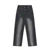 Calça Reta Casual Estilo Americano High Street com Caimento Jeans Masculino e Feminino Aparência Slim Lavagem Água Gradiente Calça Mop Street