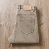 Calça masculina grossa cinza escuro para outono e inverno, sarja lavada de alta qualidade, micro elástica, jeans, cinco bolsos, corte slim, perna pequena reta, calça casual