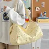 Bolsa de Lona Color Block Casual Artística Estilo Coreano, Bolso de Hombro de Lunares de Moda para Mujer, Popular Bolso Cruzado de Cordón Fruncido