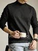 Estilo Minimalista~ Camiseta de Manga Larga de Color Sólido con Cuello Semi-Alto Antiestática de Amoníaco Líquido para Hombre, Moderna, Versátil, Cómoda, Base de Algodón Mercerizado