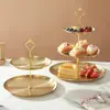 Soporte de Acero Inoxidable Europeo para Pasteles de Múltiples Niveles Plato para Snacks y Frutas Mesa de Centro de Lujo Ligero Mostrador de Recepción Snack Soporte de Exhibición de Postres de Gama Alta