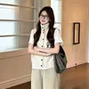 Chaleco de punto jacquard estilo perezoso de cuello medio figura de palo para mujer, nuevo top elegante para capas de principios de otoño