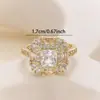 Anillo de Zirconia de Lujo de Moda Transfronterizo para Mujer, Anillo Abierto Ajustable Versátil de Estilo Ins para Mujer