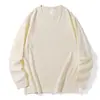 Camiseta de Manga Longa Outono e Primavera Algodão Masculina e Feminina 190g Cor Sólida Gola Redonda Algodão Penteado Solta Joker tamanho plus Camisa Base