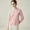 Suéter Simples e Versátil Outono/Inverno Novo 100% Caxemira para Mulheres, Gola Alta Meio, Manga Longa, Pulôver, Corte Justo, Suéter de Base Tricotado