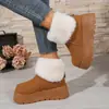 Botas de Nieve de Piel Gruesa de Invierno para Mujer Suela Gruesa Que Aumenta la Altura Zapatos de Pan Calientes Antideslizantes Zapatos Grandes de Algodón sin Cordones Plataforma Cortos