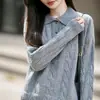 Otoño/Invierno 2026 Nuevo Suéter de Punto de Lana Pura con Cuello Solapa Manga Larga para Mujer Botón Trenzado Color Sólido Top de Suéter de Lana