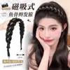 Diadema con peluca integrada para mujer, diadema trenzada, tocado de corona alta, pedrería magnética, diamantes brillantes, trenza de espina de pescado