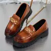 Flats de Plataforma de Cuero Suave con Suela Gruesa para Mujer, Zapatos de Cuero Pequeños Casuales de Estilo Británico Marrones, Mocasines Versátiles de Verano con Corte Bajo