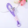 Etiqueta tecida em dupla camada, cordão de celular tecelado colorido, pingente de chaveiro com contas, mosquetão DIY, decoração para garrafa de água