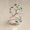 Anillo de plata S925 con personalidad étnica, hoja verde esmaltada en forma de gota, rama, bosque, joyería de mano retro al por mayor