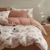 Conjunto de cama de quatro peças em gaze de algodão puro de camada dupla, fresco e simples, estilo Ins, capa de edredom e lençol de algodão puro, conjunto de três peças para camas de dormitório estudantil