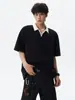 Camisa Polo de Color Bloqueado de Marca de Moda, Falso Dos Piezas para Hombre, Verano Retro Estilo Universitario Deportivo Manga Corta High Street Versátil Casual