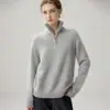 Suave y cómodo top de punto de cachemira para mujer, cuello medio con cremallera, corte holgado, simple y elegante, con puños con abertura, nueva capa base