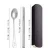 Talheres de Aço Inoxidável Portátil Garfo Colher Hashi Sorriso Conjunto de Três Peças Estudante Hotel Presente Talheres Conjunto de Colher Garfo Hashi