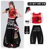 Ropa de Jazz para Niñas Verano Crop Top Conjunto de Ropa de Presentación Negra y Roja para Niñas Ropa de Presentación de Jazz Street Dance para Niñas