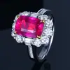 Anillo de Diamante Cuadrado Rojo Paloma Princesa Nuevo Transfronterizo AliExpress Anillo Suelto de Compromiso de Lujo Europeo y Americano para Mujeres r5715