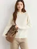 Suéter de Cashmere Irregular com Gola de Lapela Estilo Preguiçoso de Botão Único para Mulheres Outono e Inverno Novo Suéter de Malha Grossa Solto Suéter Básico
