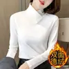 Blusa Feminina Moderna Estilosa 2026 Estilo Outono Camiseta Quente Espessa de Manga Longa com Gola Alta Dupla Face Camada Base de Veludo Alemão