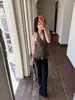 Yimeinijia Camisola Estilo Americano com Decote Halter Estampada de Leopardo Doce e Fresca com Decote em V 2026 Top Sem Mangas para Mulheres