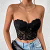 Corsé de encaje con ballenas AYJ estilo europeo y americano, strapless antideslizante para chicas sexys, estilo corto puro y sexy