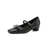 Zapatos Casuales de Tacón Medio Estilo Nuevo para Oficina, Zapatos de una Sola Hebilla Cuadrada con Strass Elegante, Zapatos de Princesa, Zapatos de la Suerte, Tallas 33-43