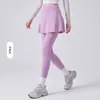 Roupas de yoga para mulheres baixinhas, saia-calça esportiva sem costura de alta elasticidade, peça externa duas em uma anti-exposição, calças compridas para badminton e tênis