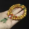 Pulseira rosário de sândalo dourado Guofeng 8mm com círculo duplo, pulseira de garra de gato, contas de Buda para montar, joias de madeira para brincar, atacado