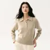 Cuello polo, cierre de media botonadura, base de punto de cachemira texturizada para mujer, suéter cálido y elegante, perfecto para usar en capas en otoño e invierno