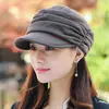 Chapéu Quente Outono e Inverno Estilo Coreano Boné Versátil Boné Plissado Fashionável Chapéu de Tricô Puxar para Vestir com Topo Plano para Exterior Chapéu Chapéu Chapéu