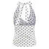 Camisola sexy estilo europeo y americano con cuello en V, cordón, estampado de lunares, top corto ajustado de verano para mujer, estilo 'hot girl'